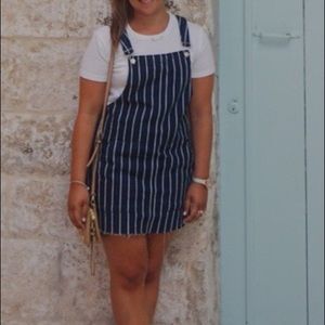 ‼️SOLD‼️Super cute navy blue striped overall dress